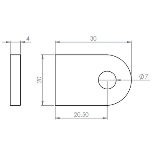 Edelstahl Anschweißlasche 30 x 20 x 4 mm, geschliffen, mit Rundloch, V2A