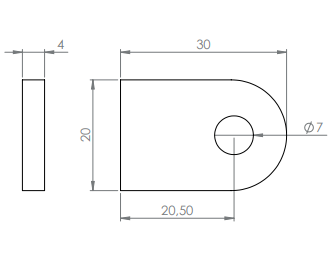 Edelstahl Anschweißlasche 30 x 20 x 4 mm, geschliffen, mit Rundloch, V2A