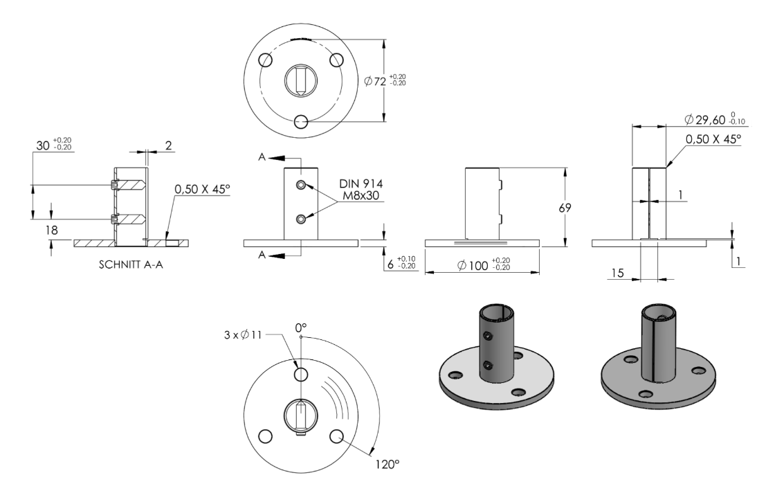 Zeichnung Wand- und Bodenanker für Rohr Ø 33,7 x 2,0 mm	