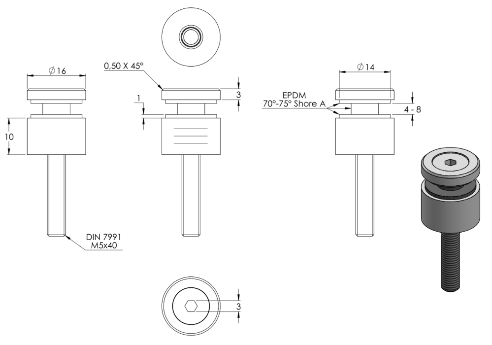 Schildhalter Ø 16 mm, Anschluss flach, mit Senkkopfschraube, Edelstahl V2A