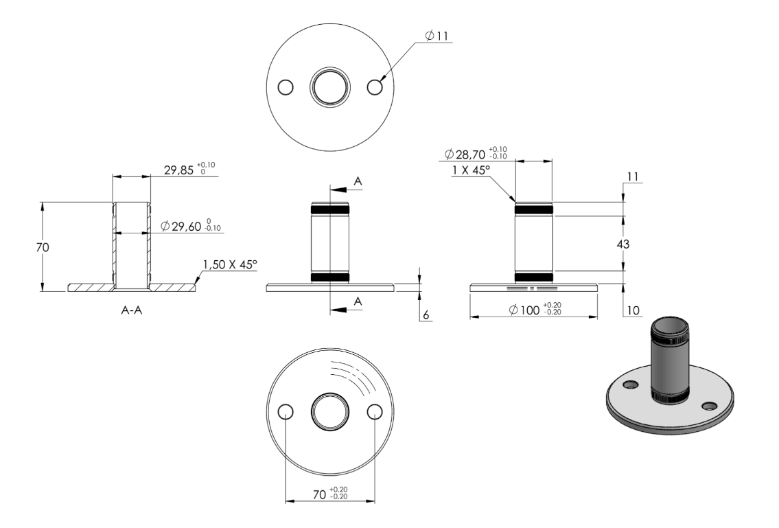 Zeichnung Wand- und Bodenanker Ø 33,7 x 2,0 mm