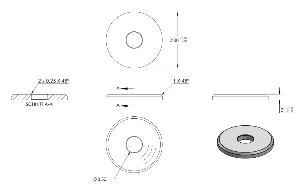 Zeichnung Beilagscheibe Ø 30 mm, Bohrung Ø 8,5 mm
