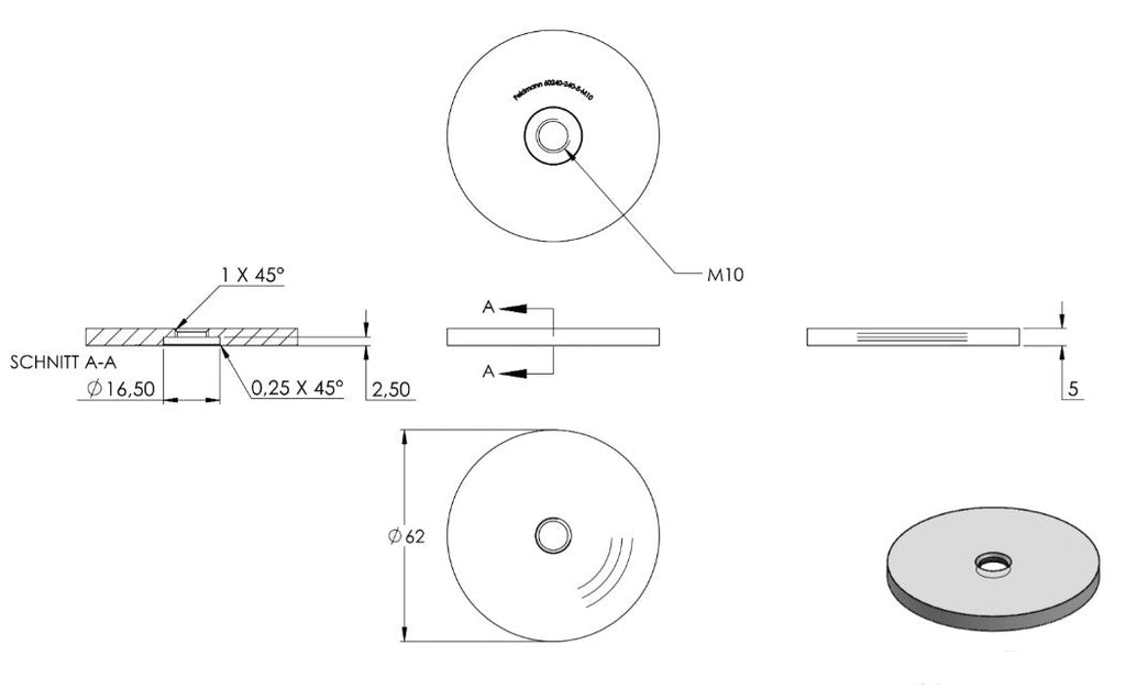 Zeichnung Unterteil 5 mm mit Innengewinde