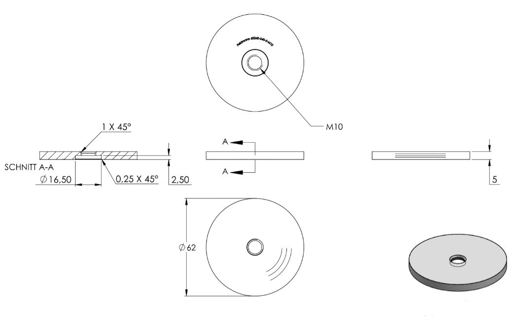 Zeichnung Unterteil 5 mm mit Innengewinde