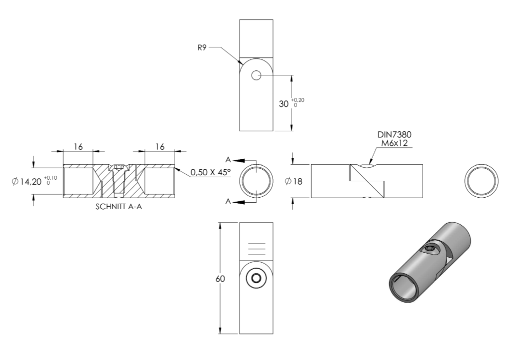 Zeichnung Rundstabverbinder für Rundstäbe mit Ø 14 mm
