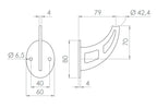 Handlaufträger zum Anschrauben, mit ovaler Ronde mit 2 Bohrungen, V2A