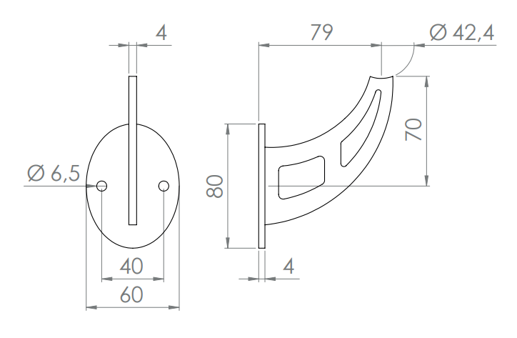 Handlaufträger zum Anschrauben, mit ovaler Ronde mit 2 Bohrungen, V2A