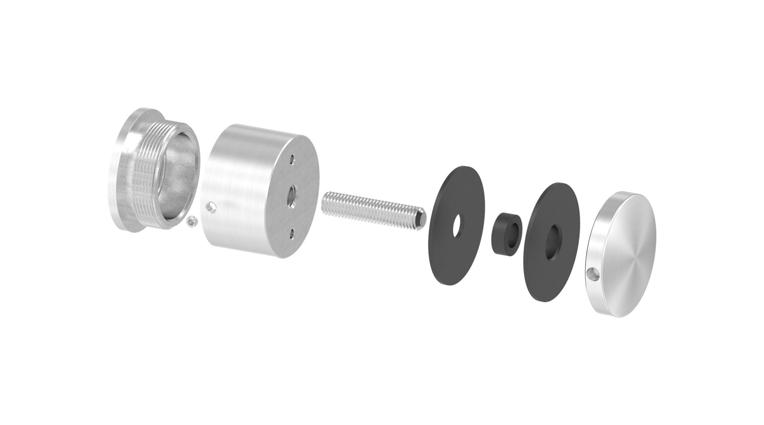 Glaspunkthalter Ø 52 mm mit Gewindestift, Klemmbereich 12,00 - 25,52 mm, verstellbarer Wandabstand 3