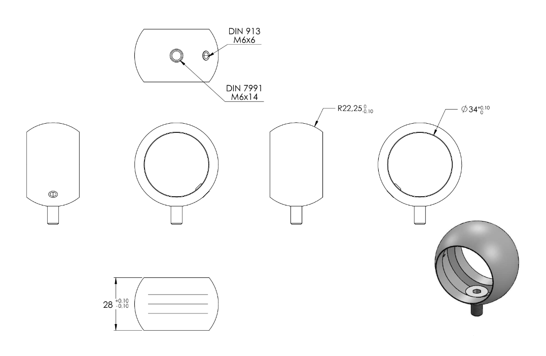Zeichnung Kugelring für Handlauf Ø 33,7 mm