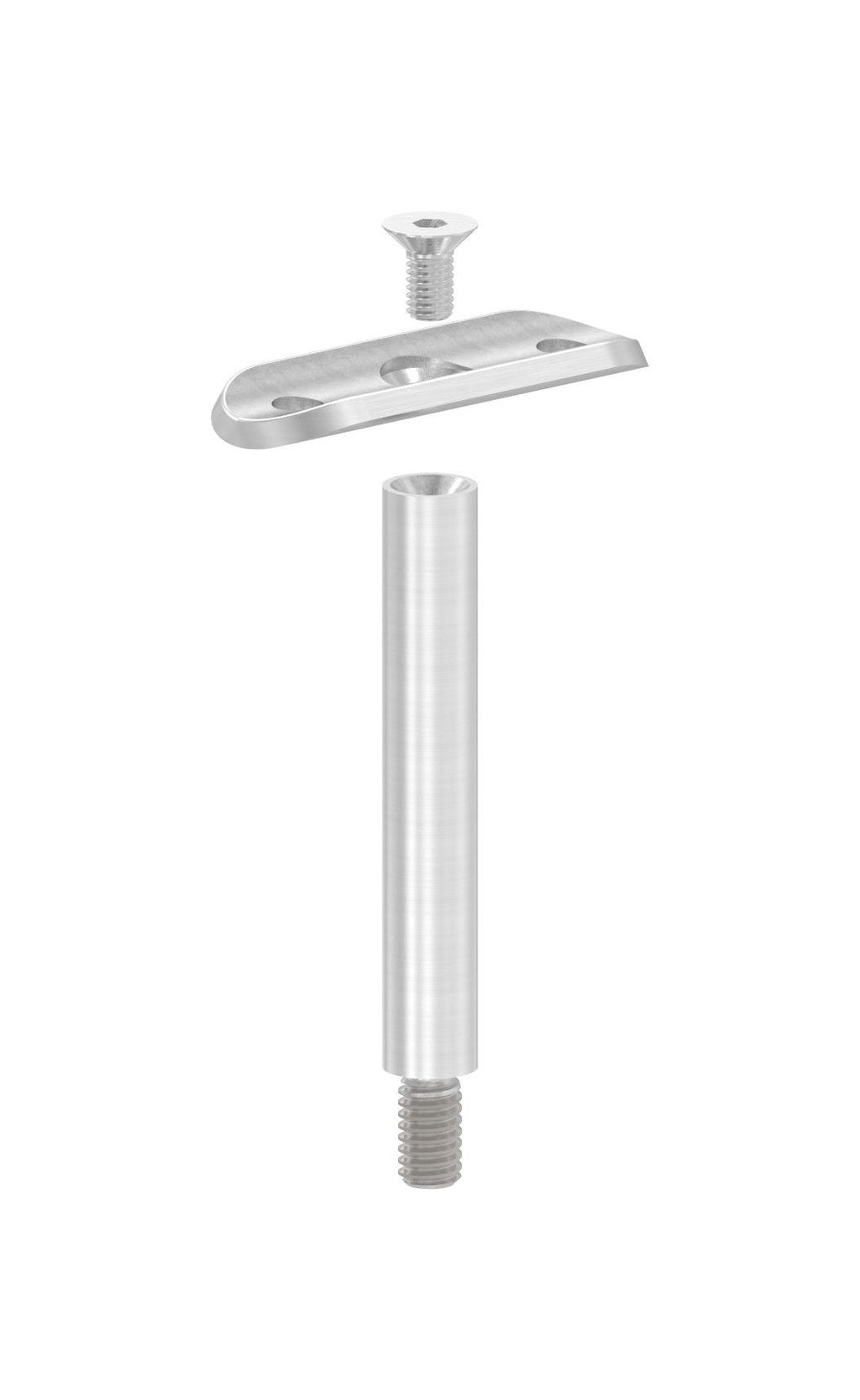 Handlaufstütze zum Schrauben, Stift mit Außengewinde M8 und Handlaufanschlussplatte, V2A