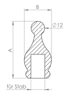 Edelstahl Zierspitze, hohl/gegossen, für Rundstäbe, zum Kleben, V2A