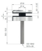 Glaspunkthalter Ø 52 mm mit Schraube, Klemmbereich 6.0 - 21.52 mm, V2A