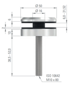 Glaspunkthalter Ø 52 mm mit Schraube, Klemmbereich 6.0 - 21.52 mm, V2A