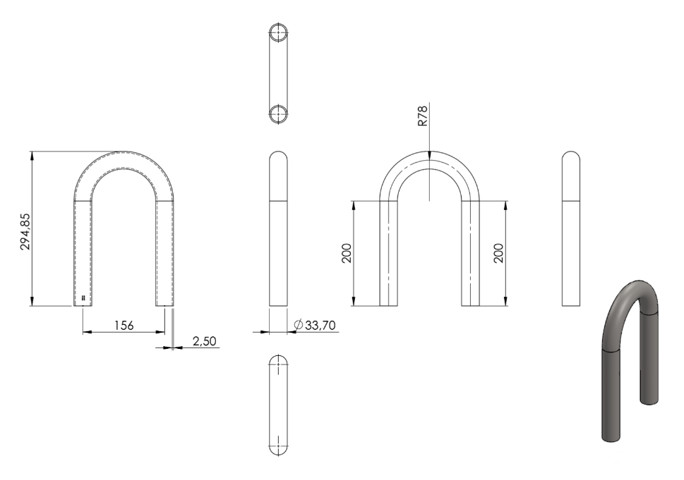 Zeichnung Rohrbogen Ø 33,7 x 2,5 mm, Radiusmitte 78,0 mm