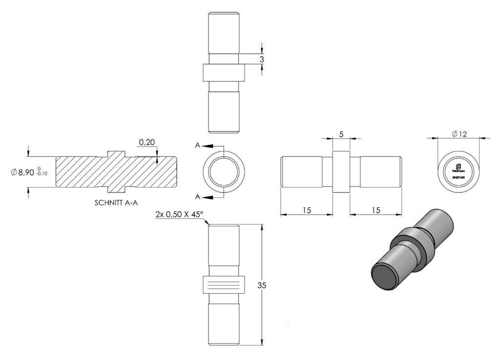 Rohrverbinder zum Stecken oder Kleben, für Rohr 12 x 1,5 mm, V2A