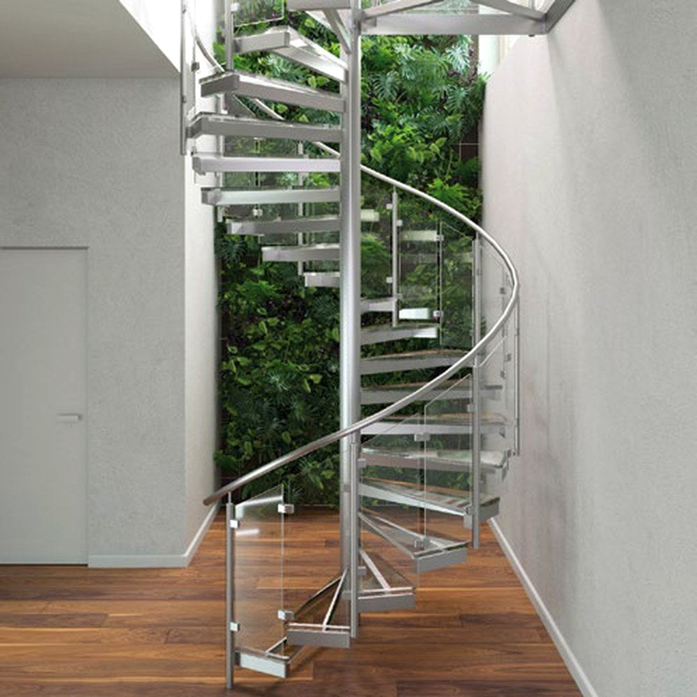 Edelstahl-Wendeltreppe mit Glasgeländer